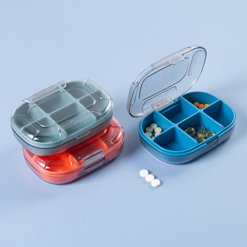 Portable Small Mini 7-Day Storage Box Dispenser Sealed Carry-On Tablet Drug Dispensing Box 6-Cell Small Medicine Box