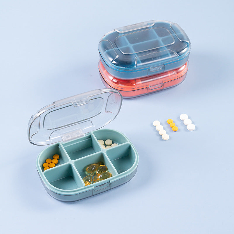 Portable Small Mini 7-Day Storage Box Dispenser Sealed Carry-On Tablet Drug Dispensing Box 6-Cell Small Medicine Box